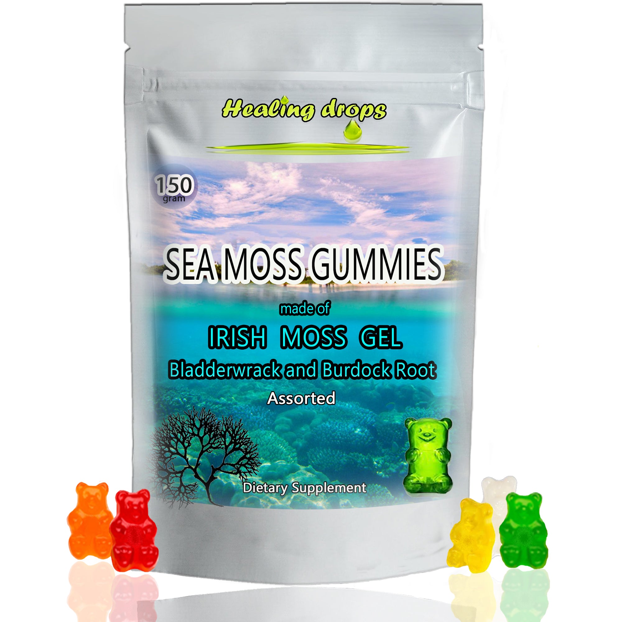 Sea Moss Gummies | Bladderwrack & Burdock Root | Thyroid Skin Detox Support | Healing Drops™