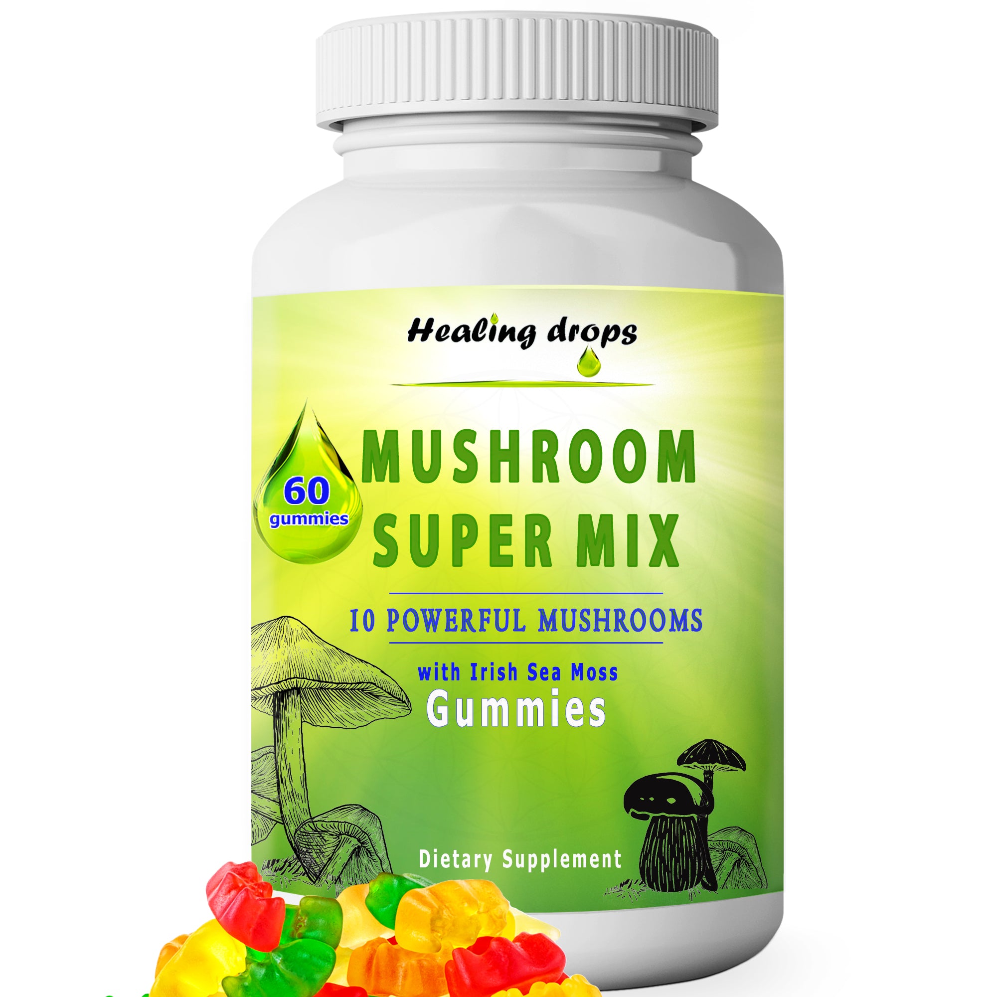 10 Mushroom Blend Sea Moss Gummies | Turkey Tail, Lion's Mane, Reishi + More | Healing Drops™