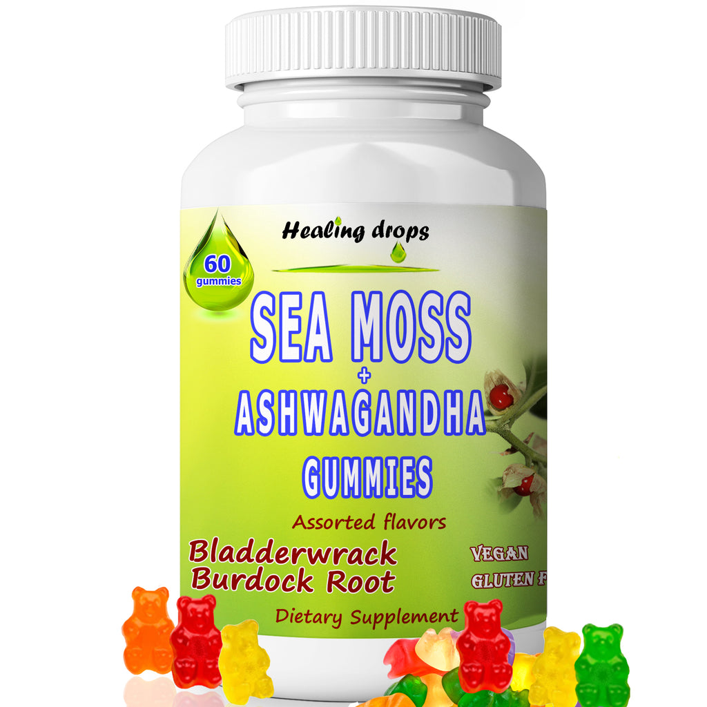 Sea Moss Ashwagandha Gummies | Bladderwrack & Burdock Root | Keto Alkaline | Healing Drops™