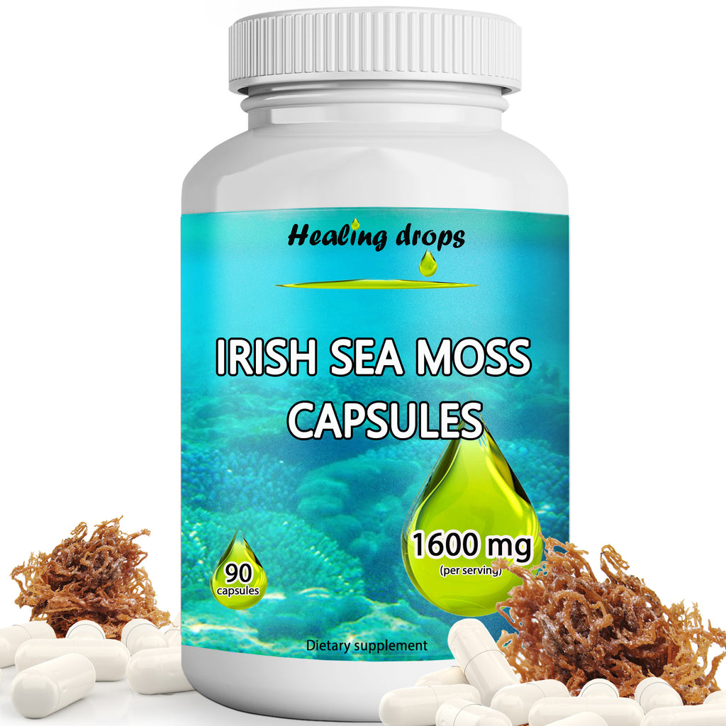 Irish Sea Moss Capsules 1600mg | Raw Organic Wildcrafted | Thyroid & Skin Support | Healing Drops™