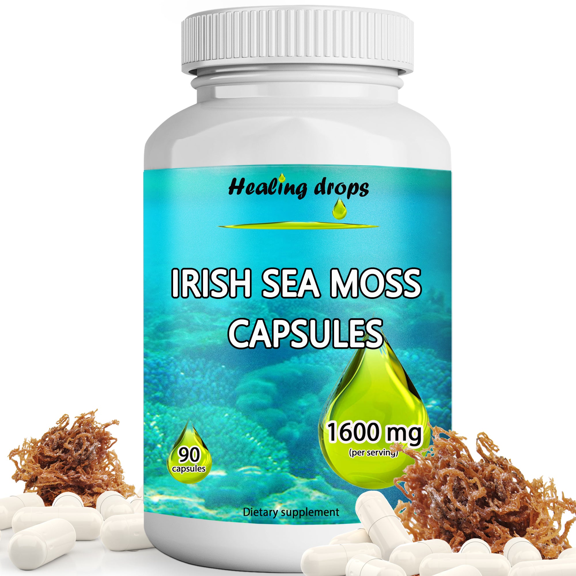 Irish Sea Moss Capsules 1600mg | Raw Organic Wildcrafted | Thyroid & Skin Support | Healing Drops™