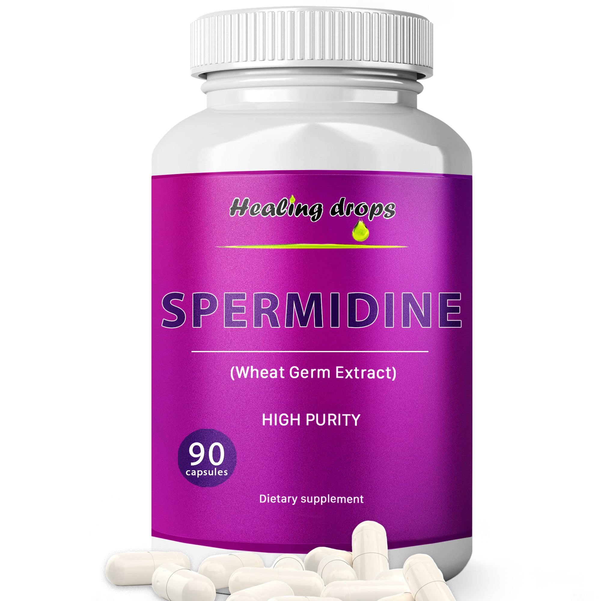 Spermidine Capsules Wheat Germ Extract - High Potency 99% of 3HCL Spermidine (90 Capsules) Healing Drops