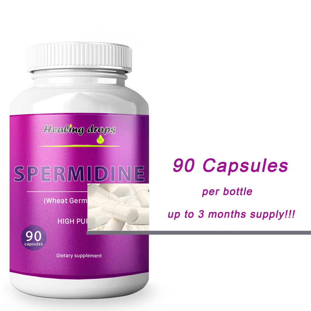 Spermidine Capsules Wheat Germ Extract - High Potency 99% of 3HCL Spermidine (90 Capsules) Healing Drops