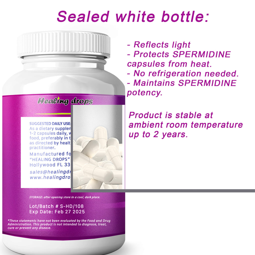 Spermidine Capsules Wheat Germ Extract - High Potency 99% of 3HCL Spermidine (90 Capsules) Healing Drops