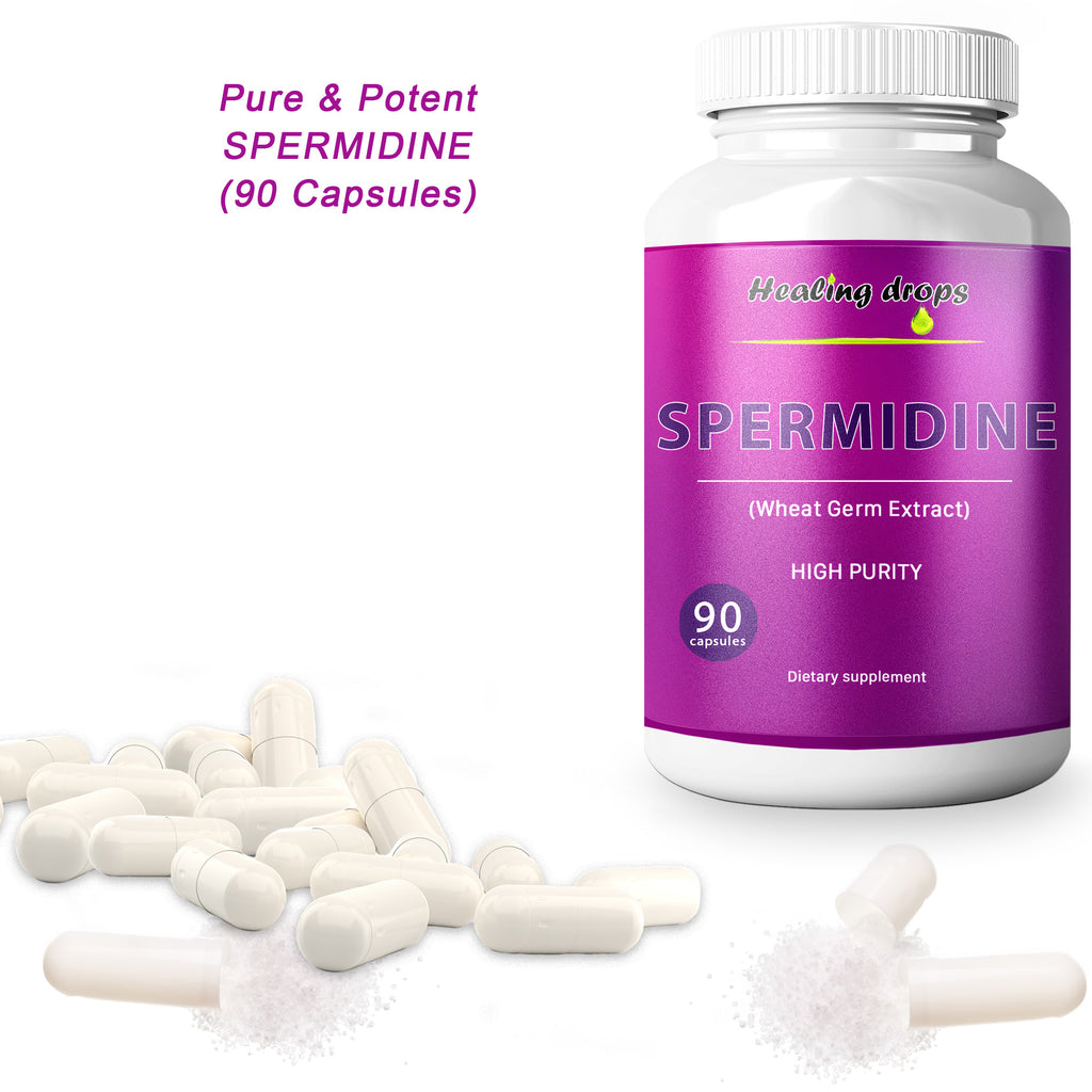 Spermidine Capsules Wheat Germ Extract - High Potency 99% of 3HCL Spermidine (90 Capsules) Healing Drops