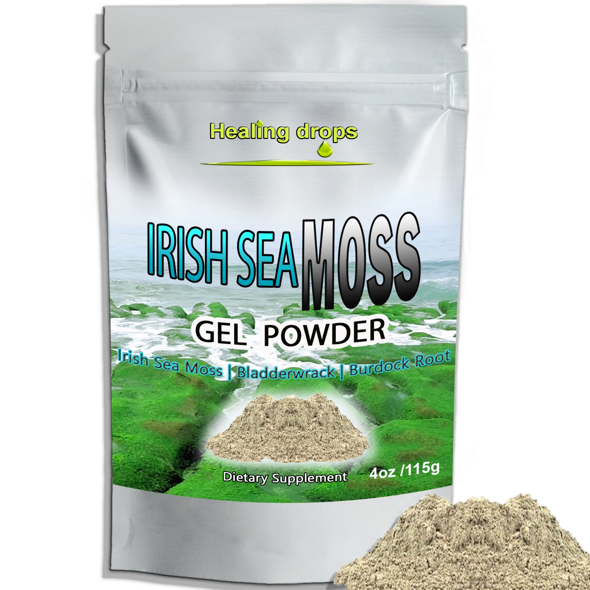 Sea Moss Powder | Bladderwrack & Burdock Root | Raw Wildcrafted | Healing Drops™