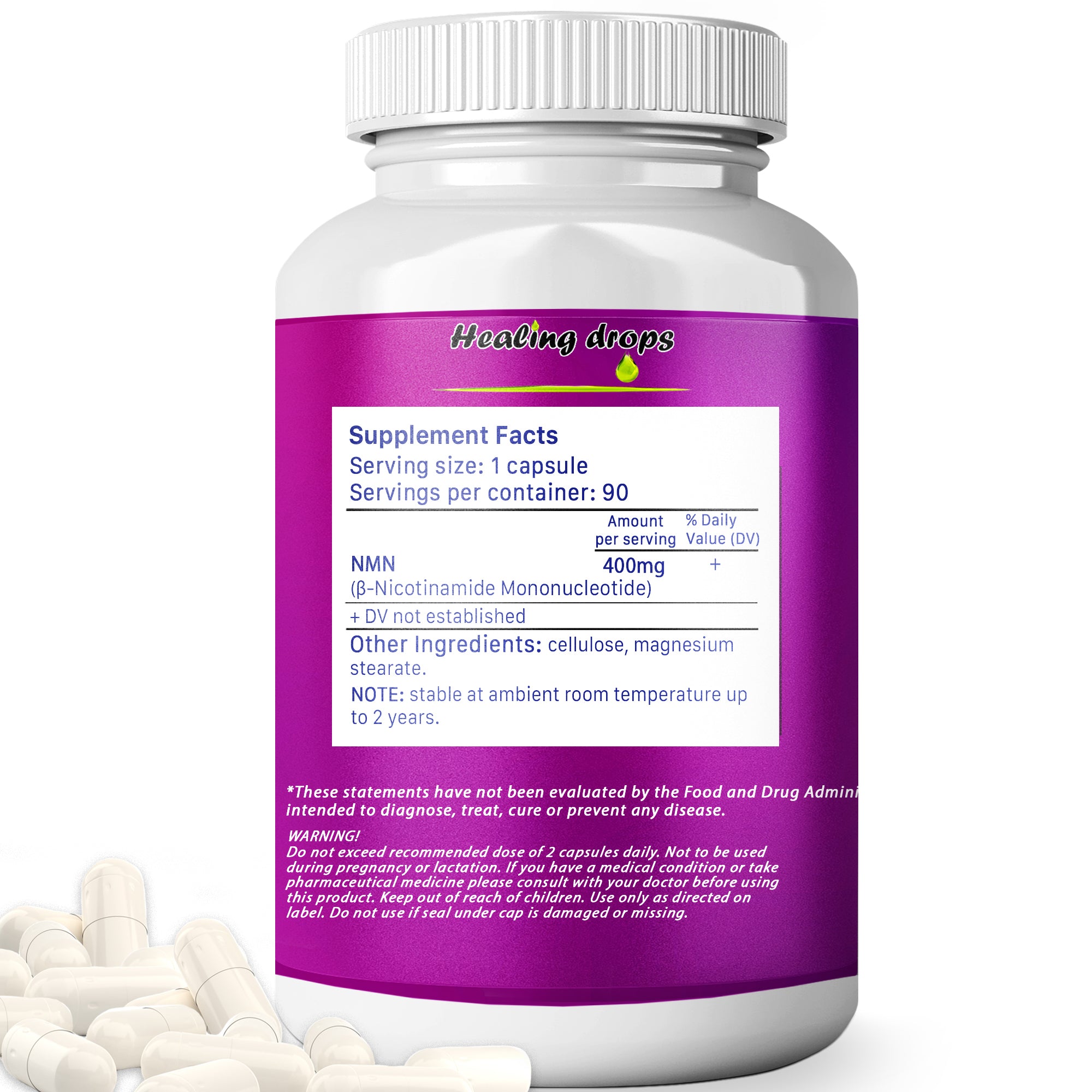 NMN 400mg Capsules | NAD+ Support & Cellular Energy | Healing Drops