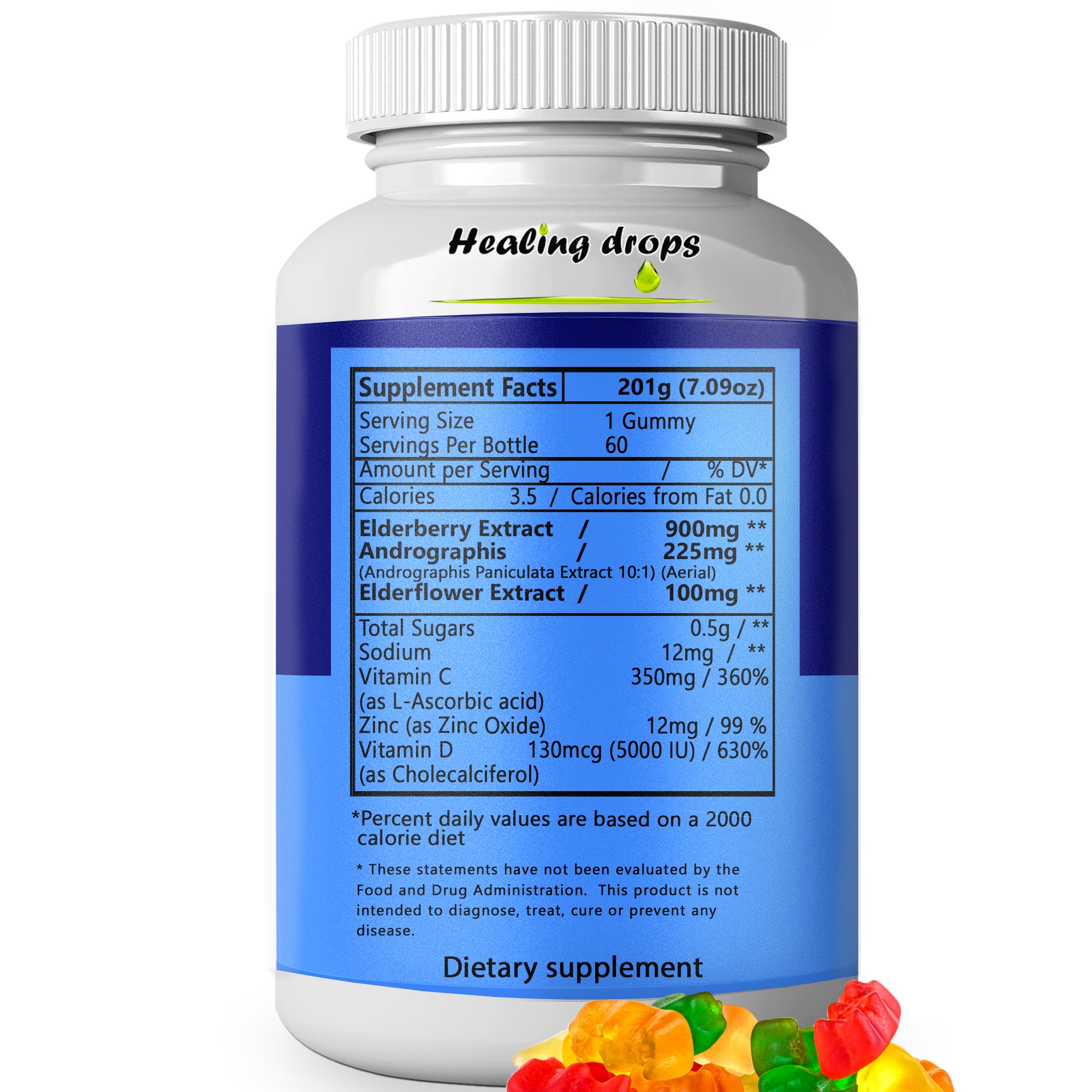 Elderberry Andrographis Gummies 900mg | Immune Defense for Adults & Kids | Healing Drops™