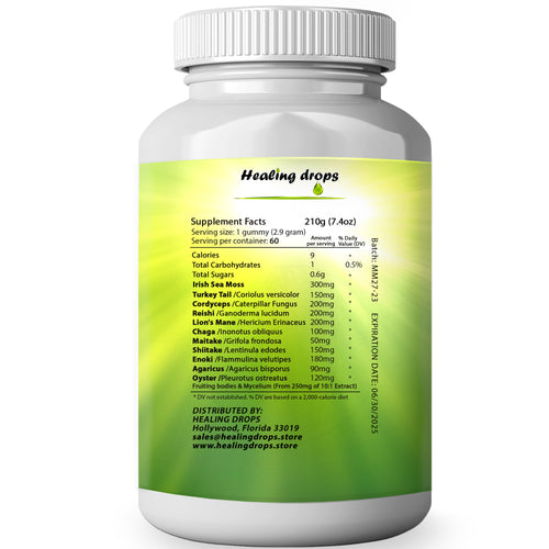 10 Mushroom Blend Sea Moss Gummies | Turkey Tail, Lion's Mane, Reishi + More | Healing Drops™