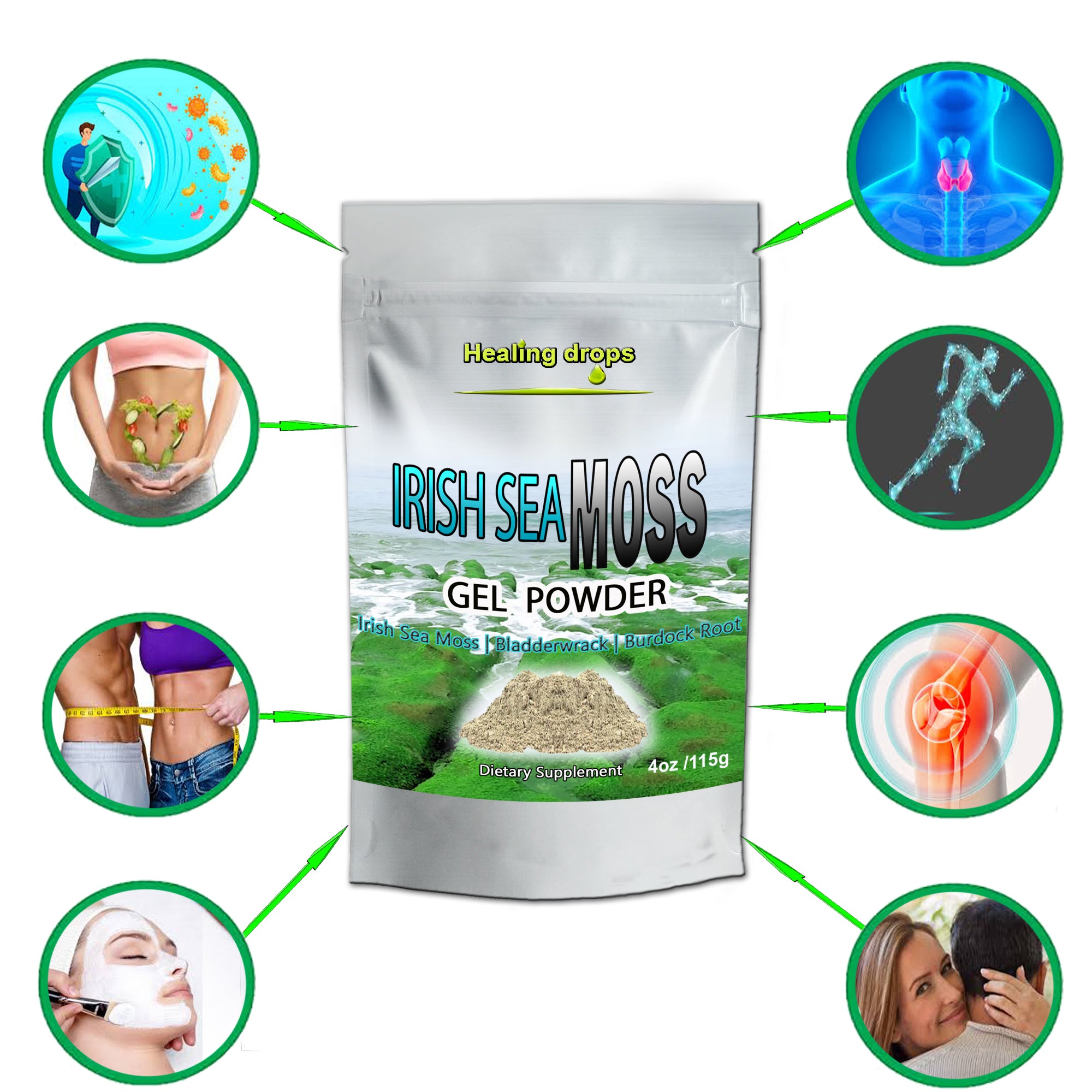 Sea Moss Powder | Bladderwrack & Burdock Root | Raw Wildcrafted | Healing Drops™