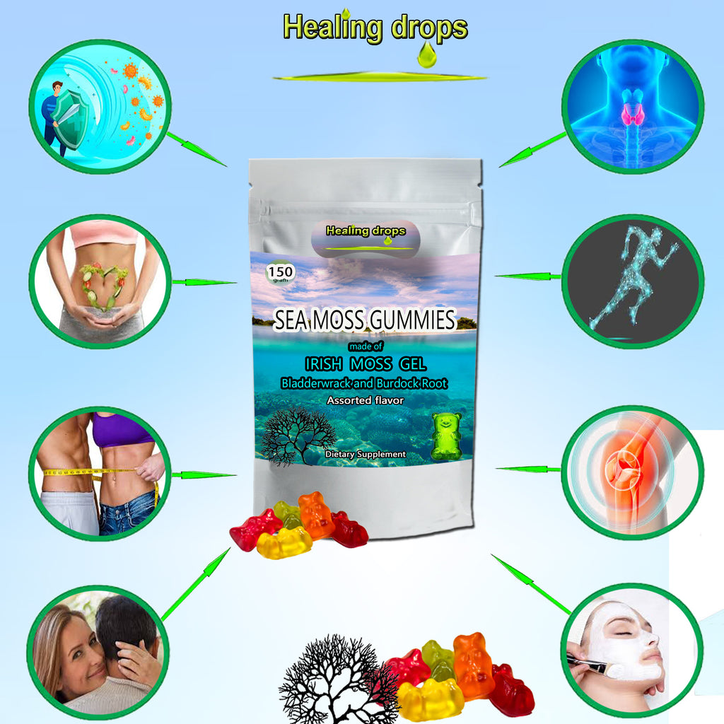 Sea Moss Gummies | Bladderwrack & Burdock Root | Thyroid Skin Detox Support | Healing Drops™