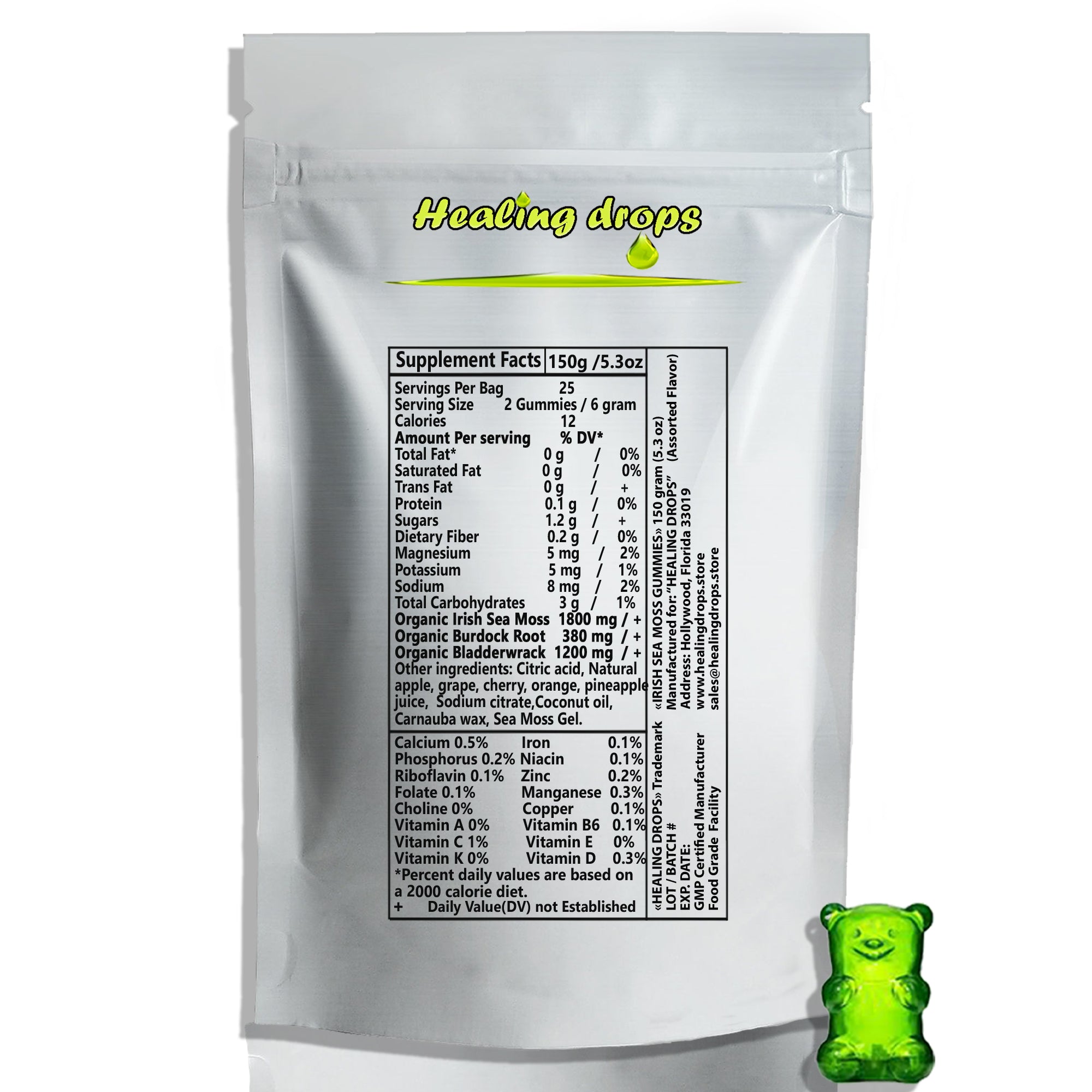 Sea Moss Gummies | Bladderwrack & Burdock Root | Thyroid Skin Detox Support | Healing Drops™