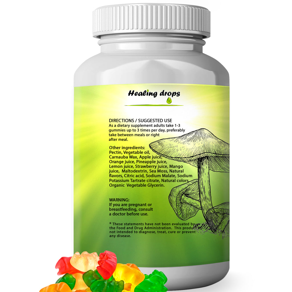 10 Mushroom Blend Sea Moss Gummies | Turkey Tail, Lion's Mane, Reishi + More | Healing Drops™