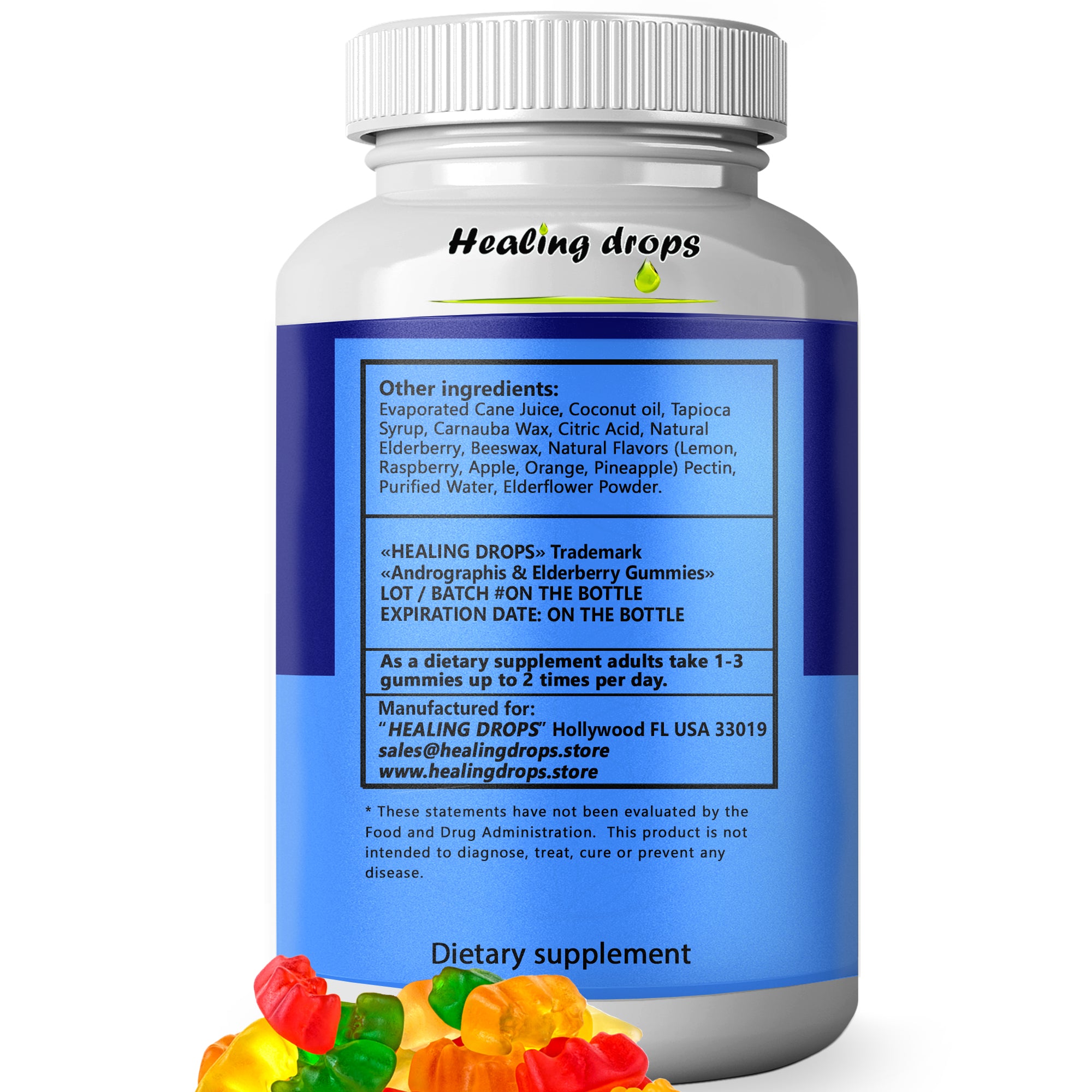 Elderberry Andrographis Gummies 900mg | Immune Defense for Adults & Kids | Healing Drops™