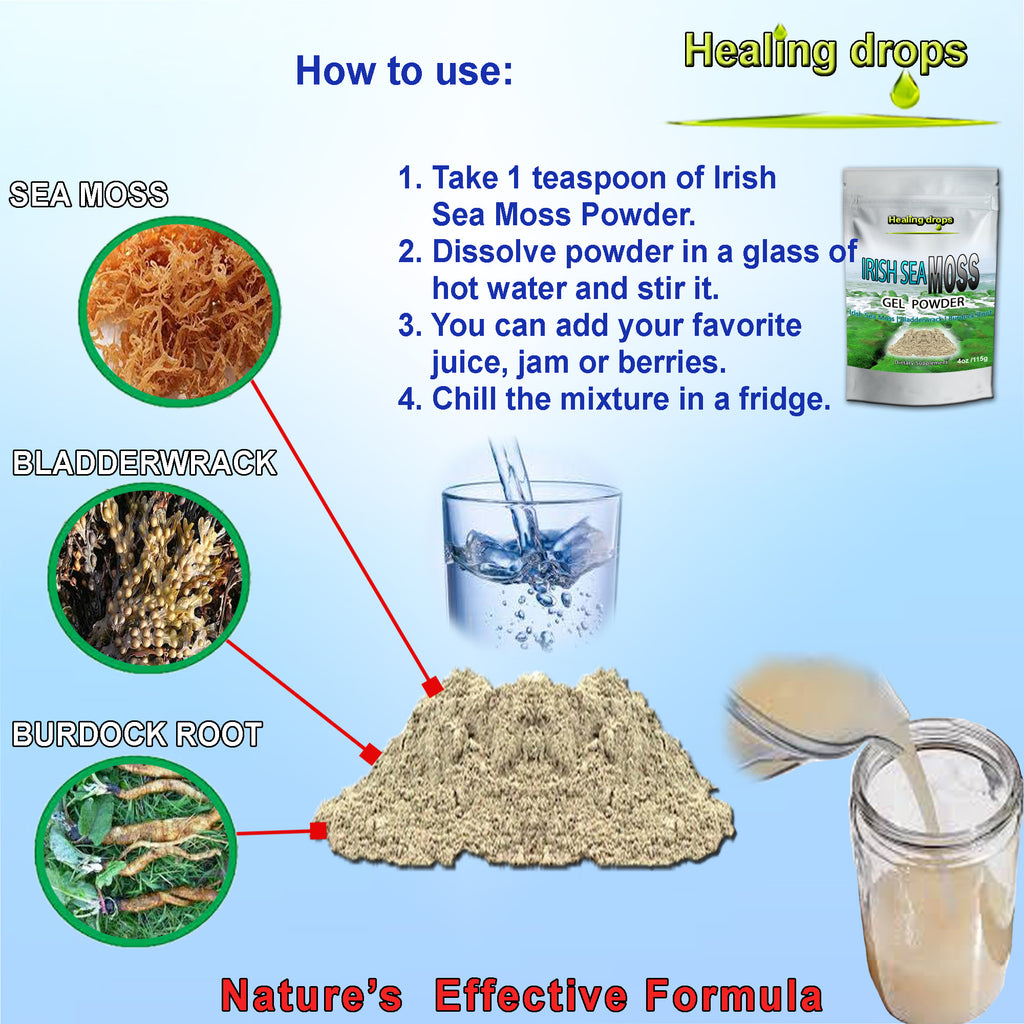 Sea Moss Powder | Bladderwrack & Burdock Root | Raw Wildcrafted | Healing Drops™