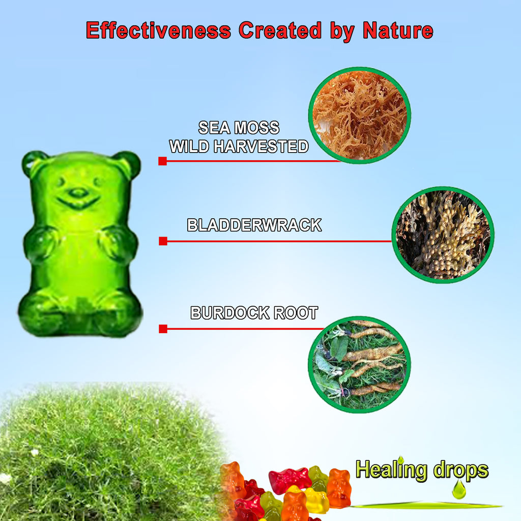 Sea Moss Gummies | Bladderwrack & Burdock Root | Thyroid Skin Detox Support | Healing Drops™