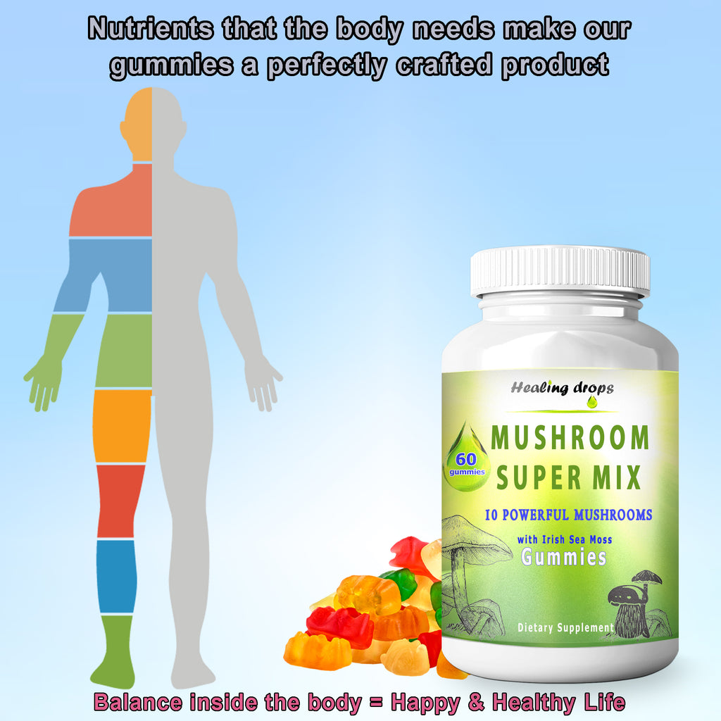 10 Mushroom Blend Sea Moss Gummies | Turkey Tail, Lion's Mane, Reishi + More | Healing Drops™