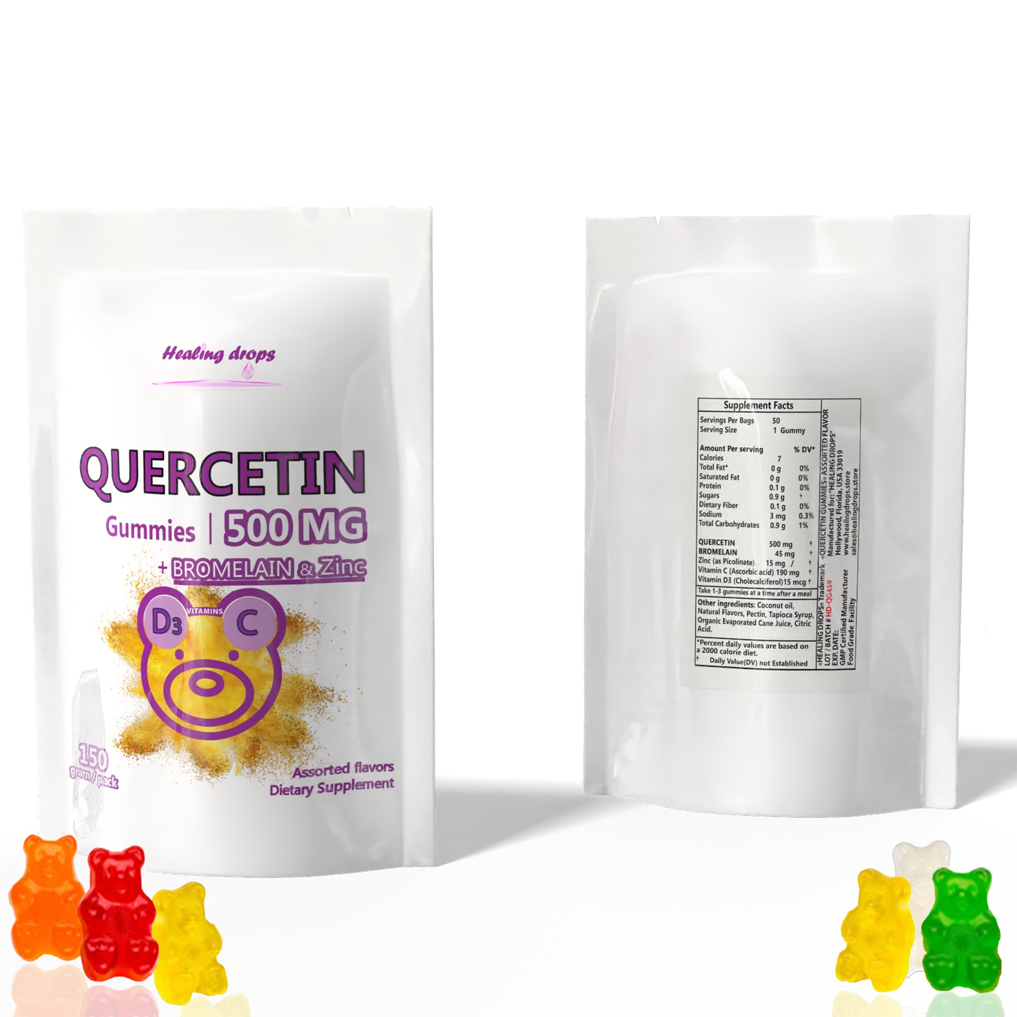 Quercetin + Bromelain Gummies 500mg | Immune &amp; Cellular Support | Healing Drops™