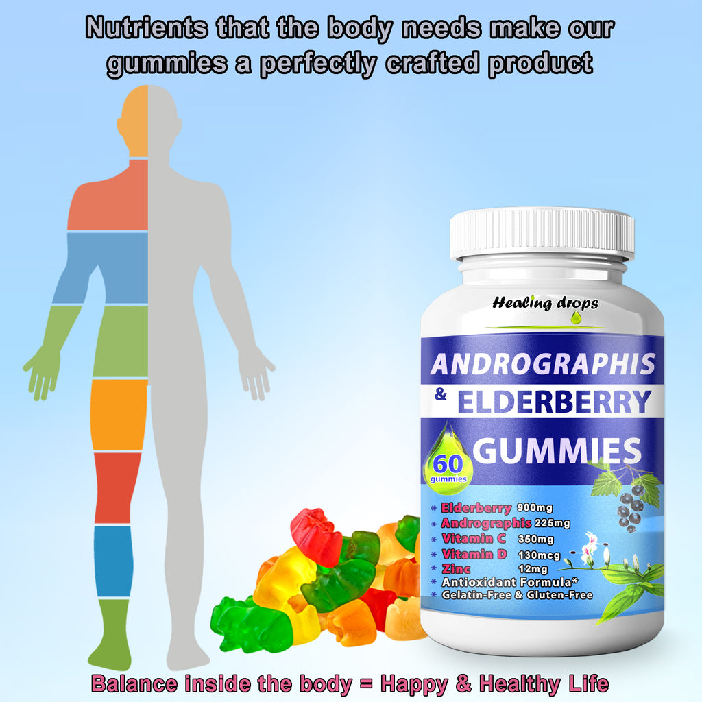 Elderberry Andrographis Gummies 900mg | Immune Defense for Adults & Kids | Healing Drops™