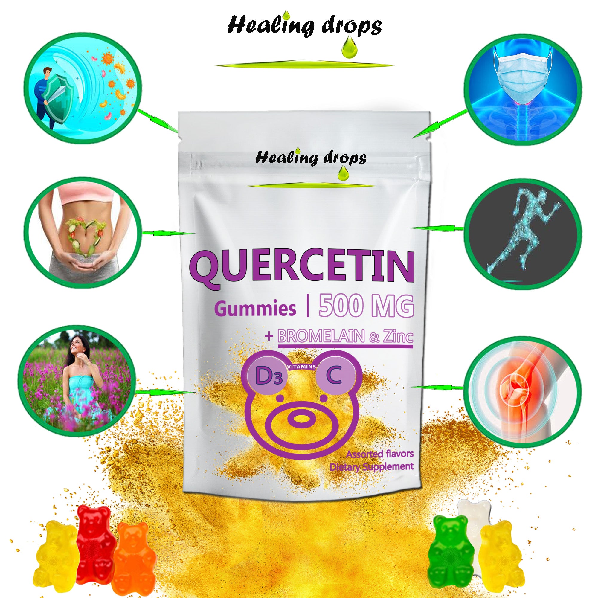 Quercetin + Bromelain Gummies 500mg | Immune &amp; Cellular Support | Healing Drops™
