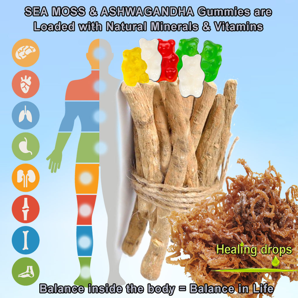 Sea Moss Ashwagandha Gummies | Bladderwrack & Burdock Root | Keto Alkaline | Healing Drops™