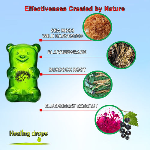 Irish Sea Moss Elderberry Gummies | Vitamin C D + Zinc + Bladderwrack | Healing Drops™