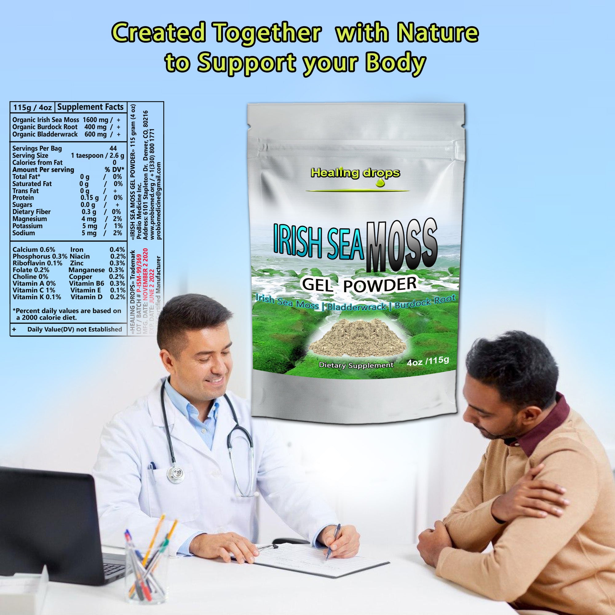 Sea Moss Powder | Bladderwrack & Burdock Root | Raw Wildcrafted | Healing Drops™