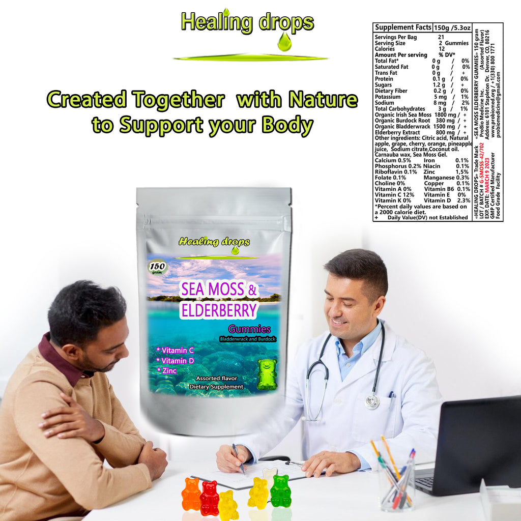 Irish Sea Moss Elderberry Gummies | Vitamin C D + Zinc + Bladderwrack | Healing Drops™
