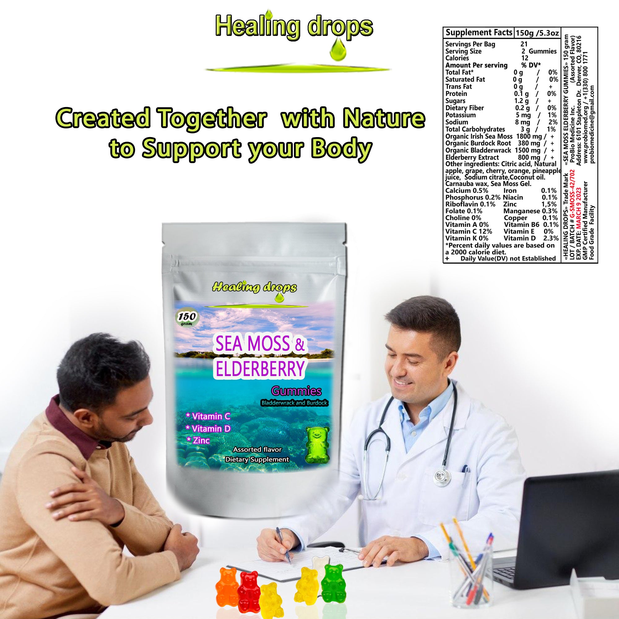 Irish Sea Moss Elderberry Gummies | Vitamin C D + Zinc + Bladderwrack | Healing Drops™