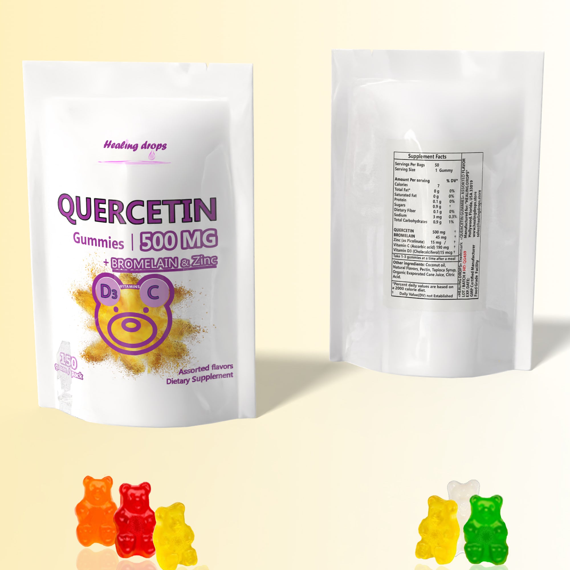 Quercetin + Bromelain Gummies 500mg | Immune &amp; Cellular Support | Healing Drops™