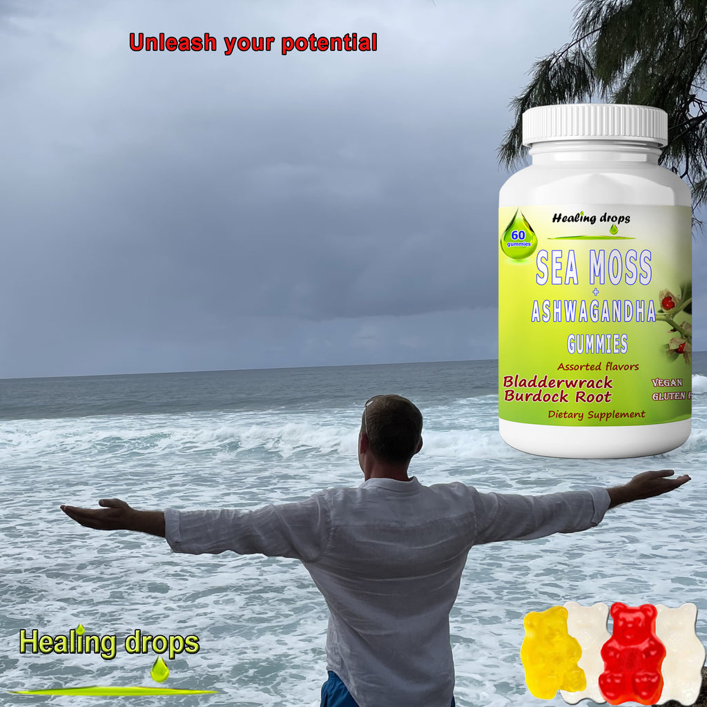 Sea Moss Ashwagandha Gummies | Bladderwrack & Burdock Root | Keto Alkaline | Healing Drops™
