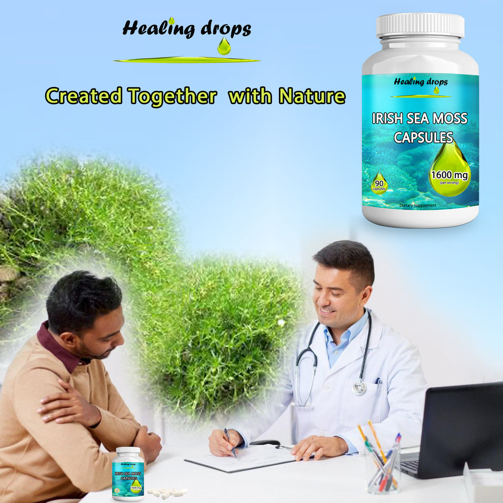 Irish Sea Moss Capsules 1600mg | Raw Organic Wildcrafted | Thyroid & Skin Support | Healing Drops™