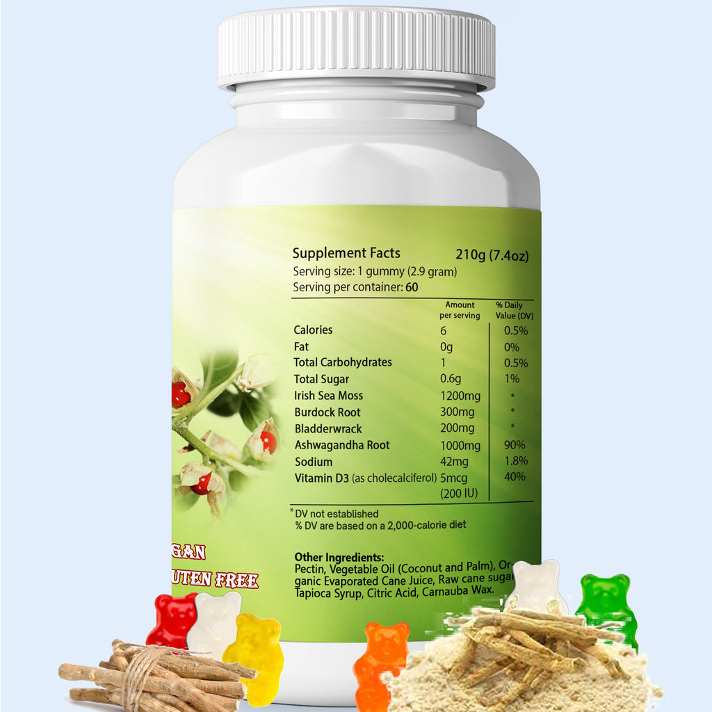 Sea Moss Ashwagandha Gummies | Bladderwrack & Burdock Root | Keto Alkaline | Healing Drops™