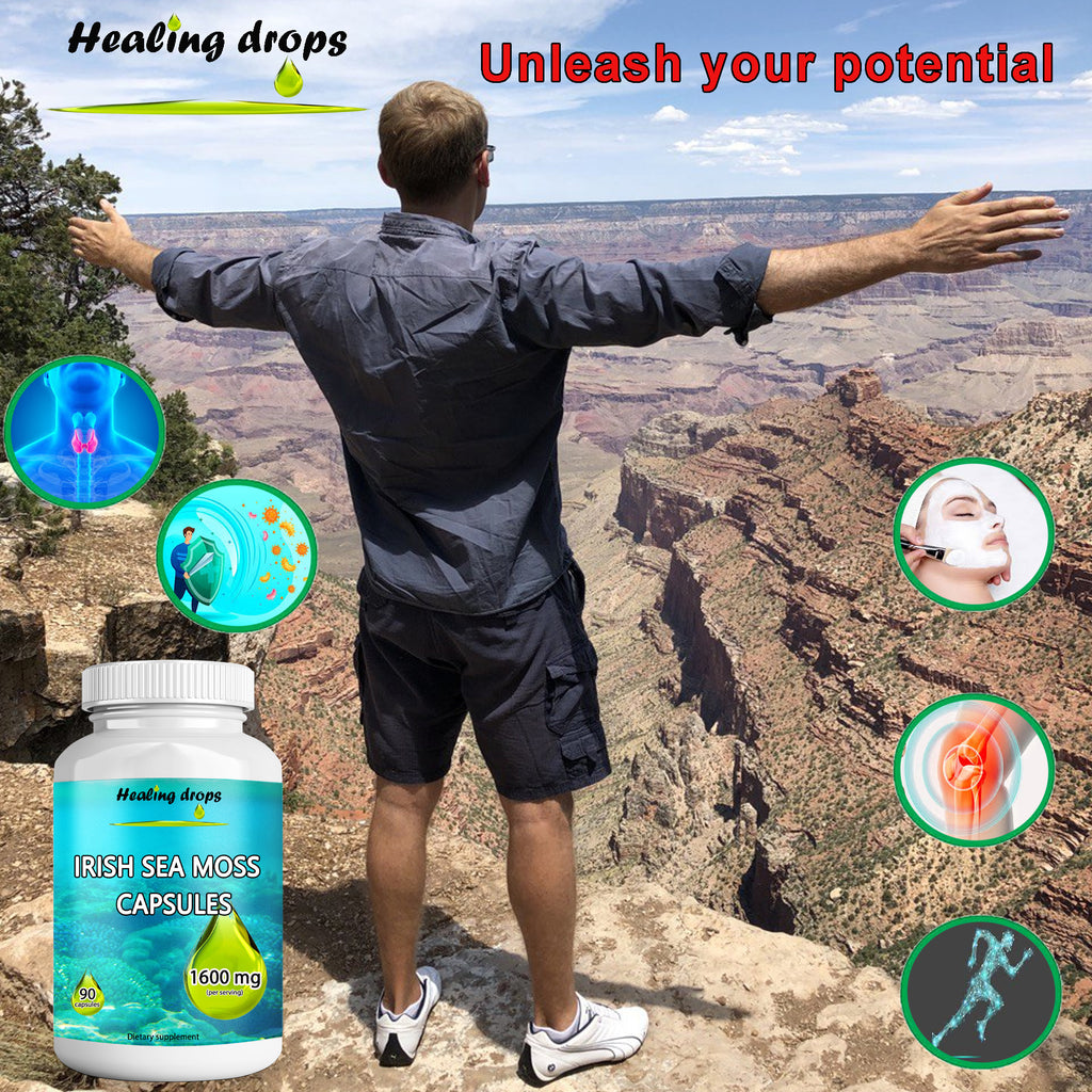 Irish Sea Moss Capsules 1600mg | Raw Organic Wildcrafted | Thyroid & Skin Support | Healing Drops™