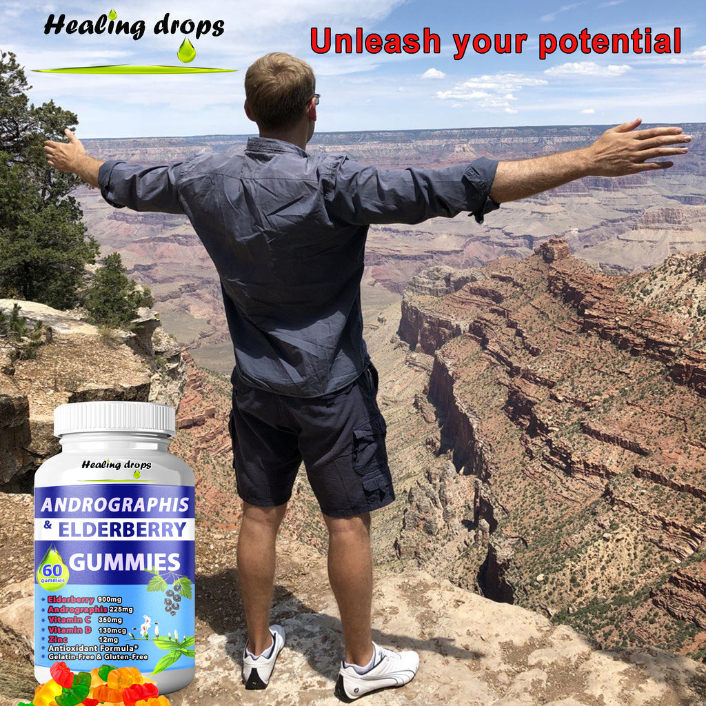 Elderberry Andrographis Gummies 900mg | Immune Defense for Adults & Kids | Healing Drops™