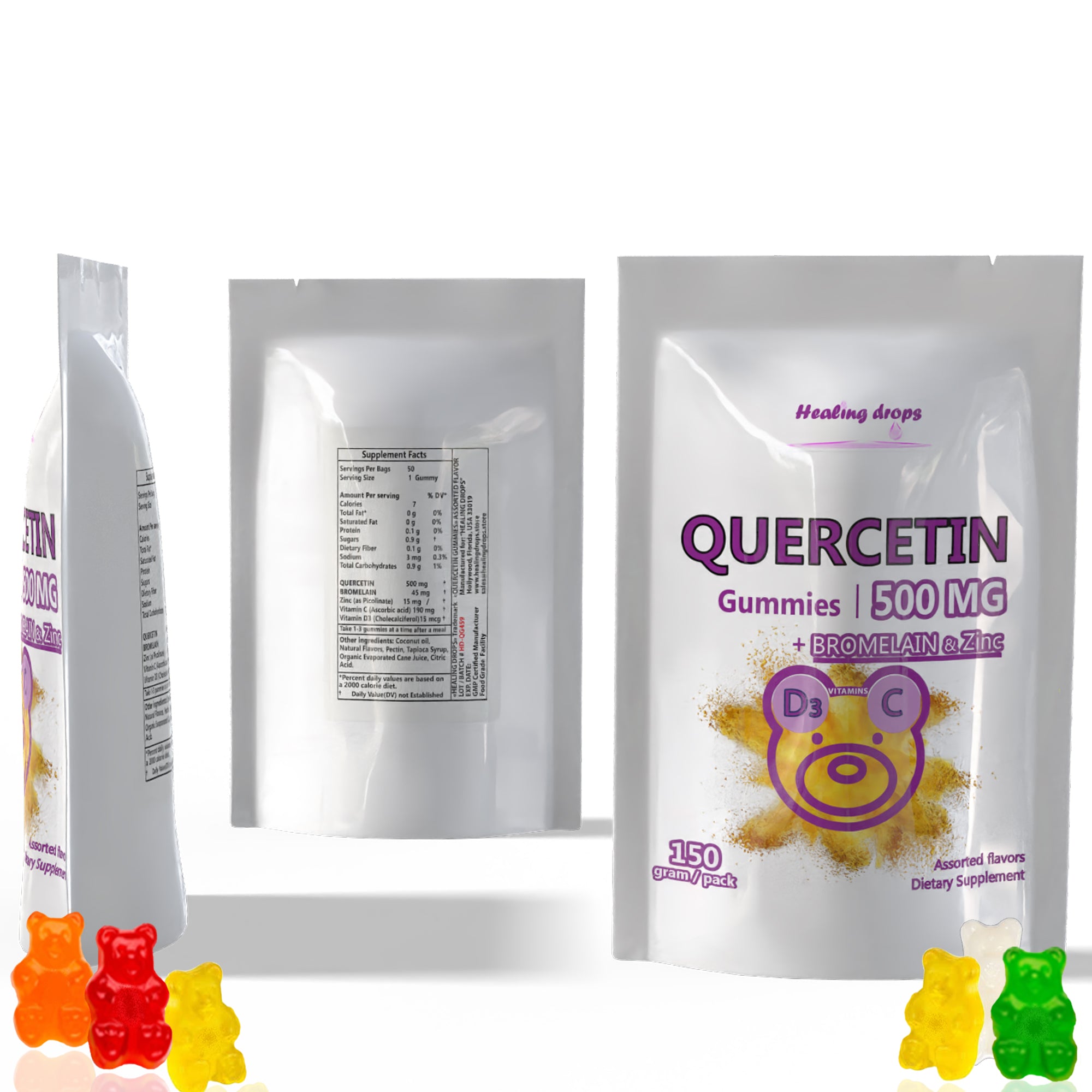 Quercetin + Bromelain Gummies 500mg | Immune &amp; Cellular Support | Healing Drops™