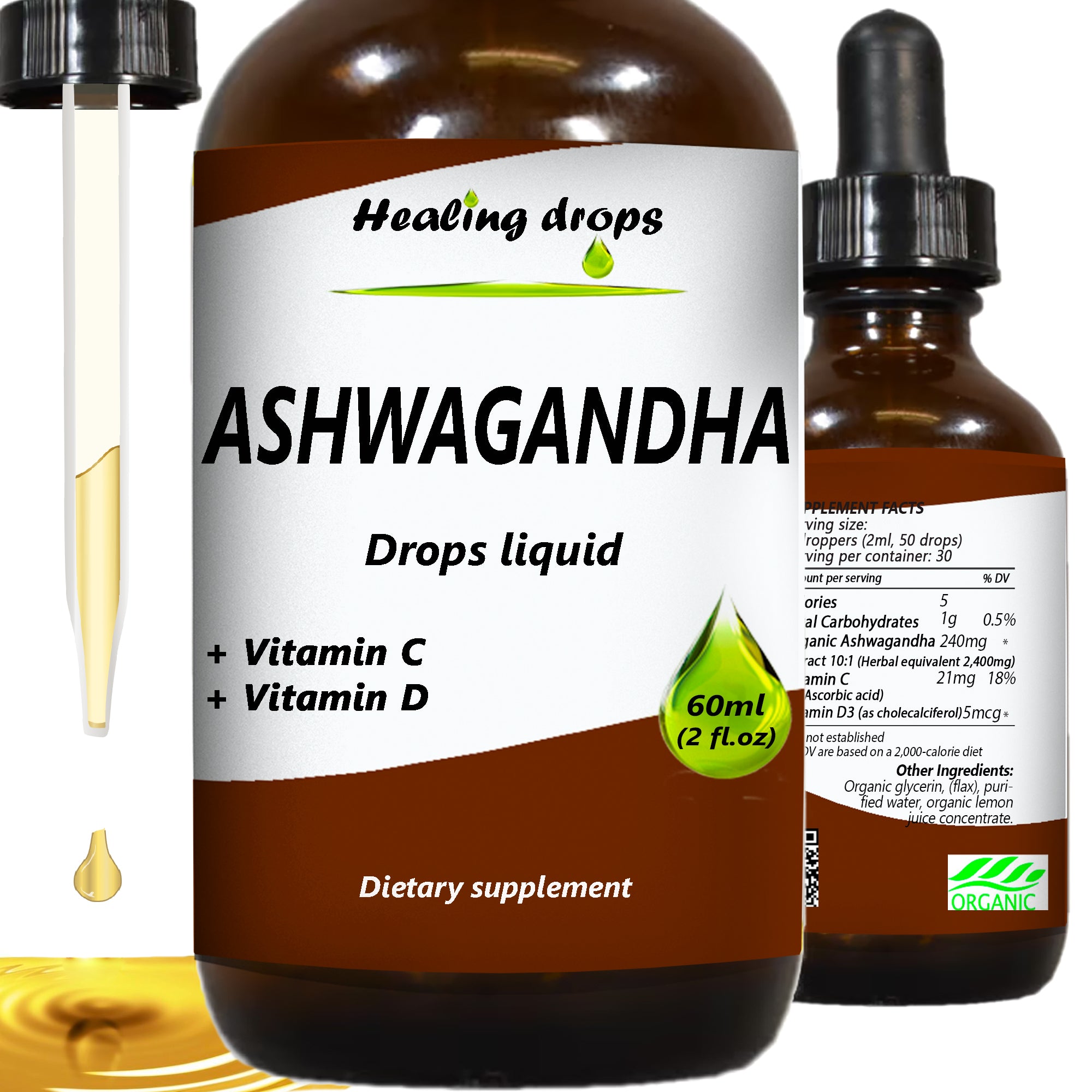 Organic Ashwagandha Liquid Drops | Stress & Energy Support | Healing Drops™