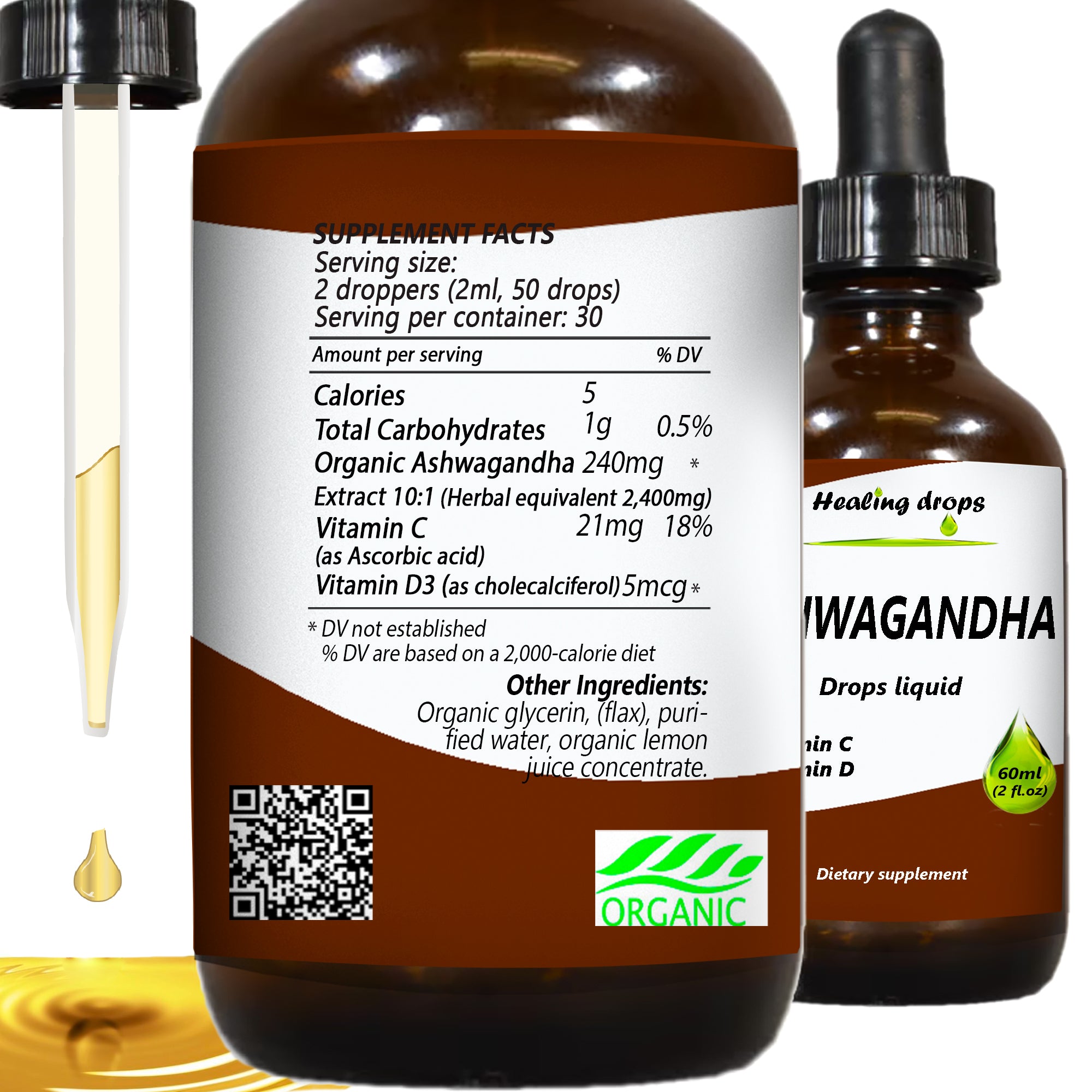 Organic Ashwagandha Liquid Drops | Stress & Energy Support | Healing Drops™