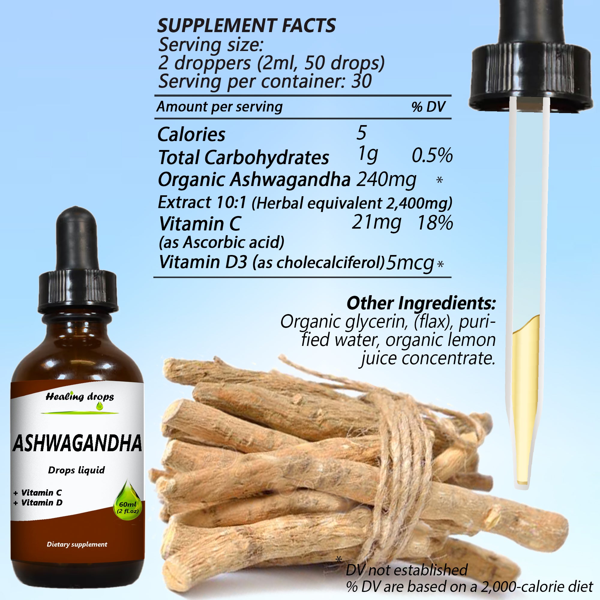 Organic Ashwagandha Liquid Drops | Stress & Energy Support | Healing Drops™