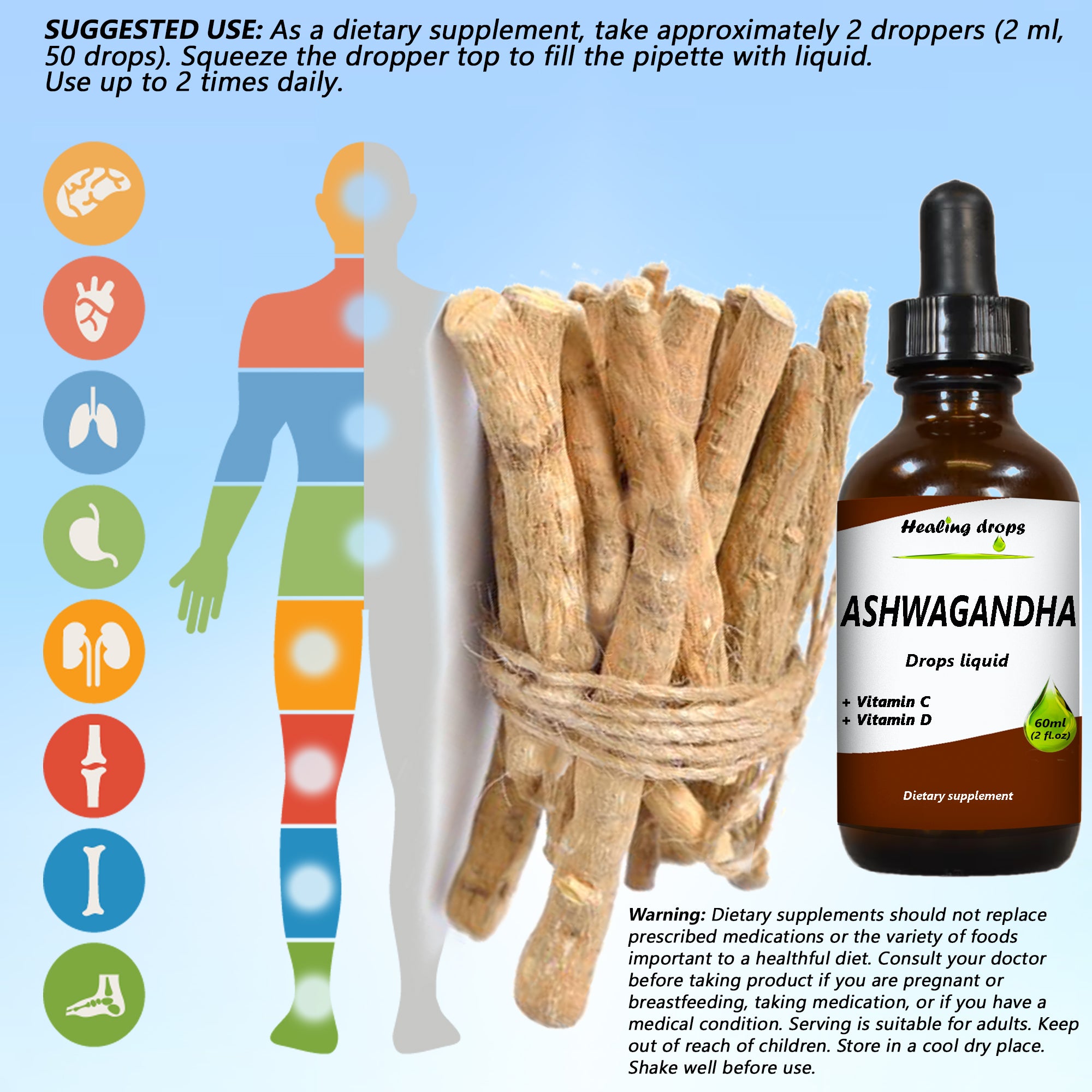 Organic Ashwagandha Liquid Drops | Stress & Energy Support | Healing Drops™