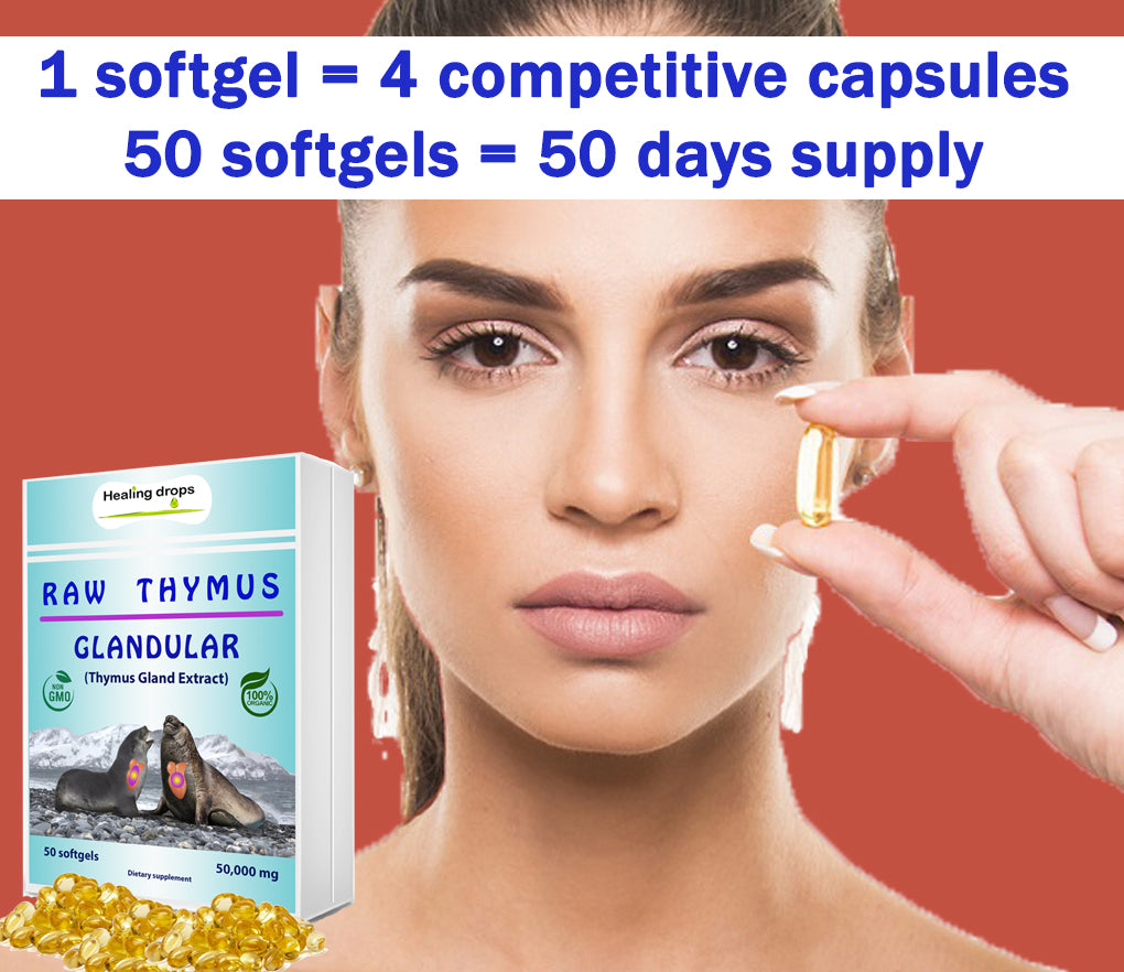 Thymus Gland Raw Tissue Softgels | Immune Regeneration Formula | Healing Drops™