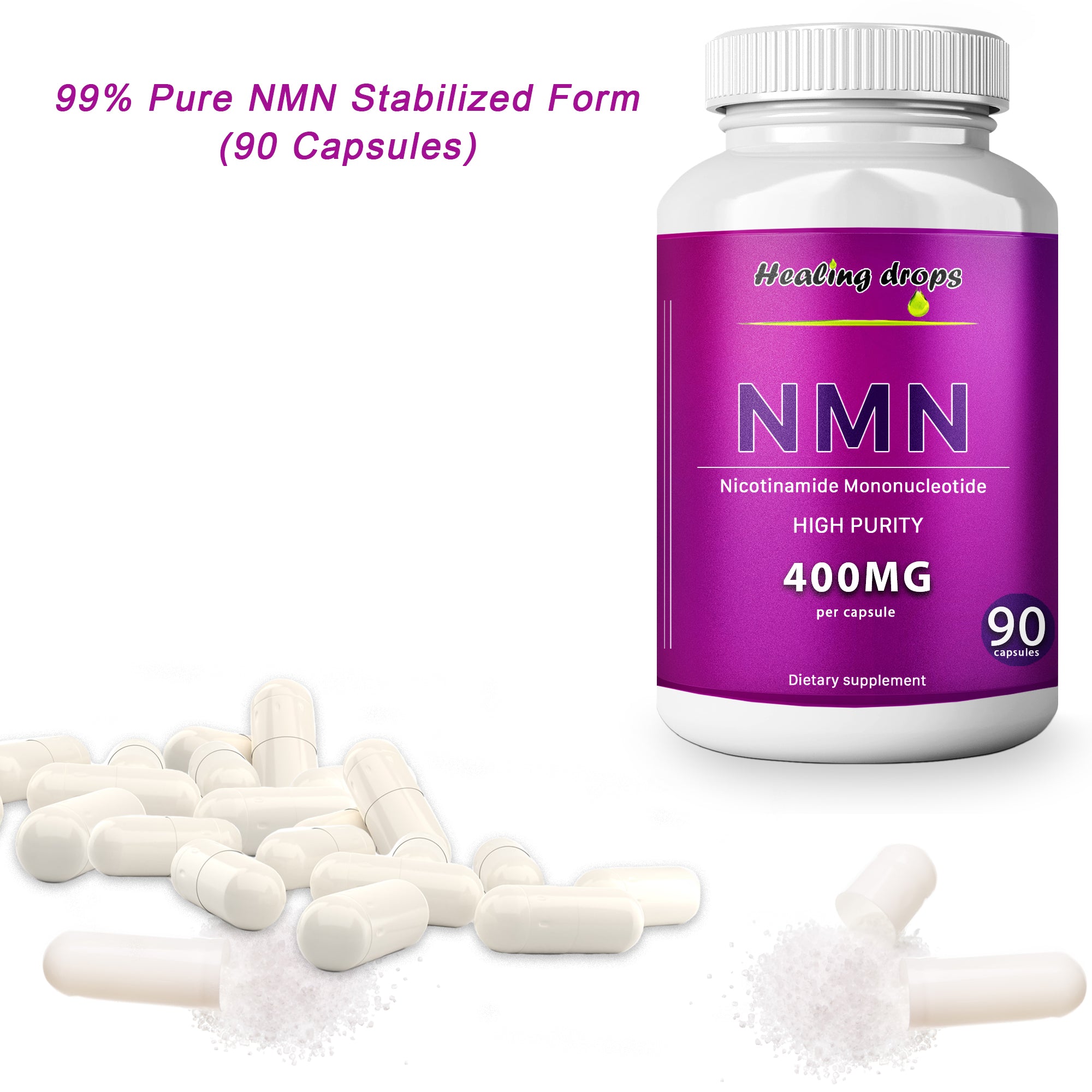 NMN 400mg Capsules | NAD+ Support & Cellular Energy | Healing Drops