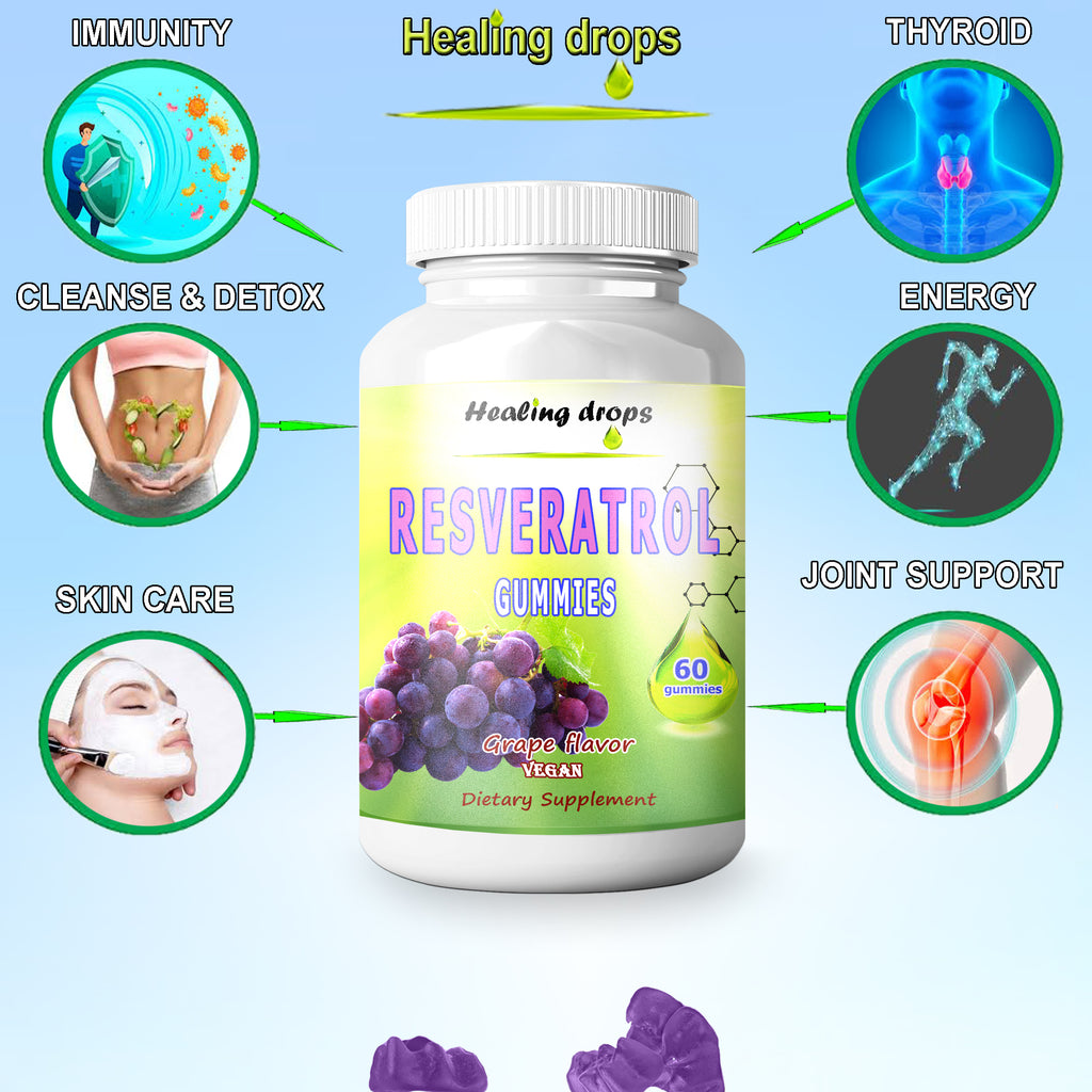 Resveratrol Gummies 1200mg | Antioxidant Immune & Heart Support | Healing Drops™