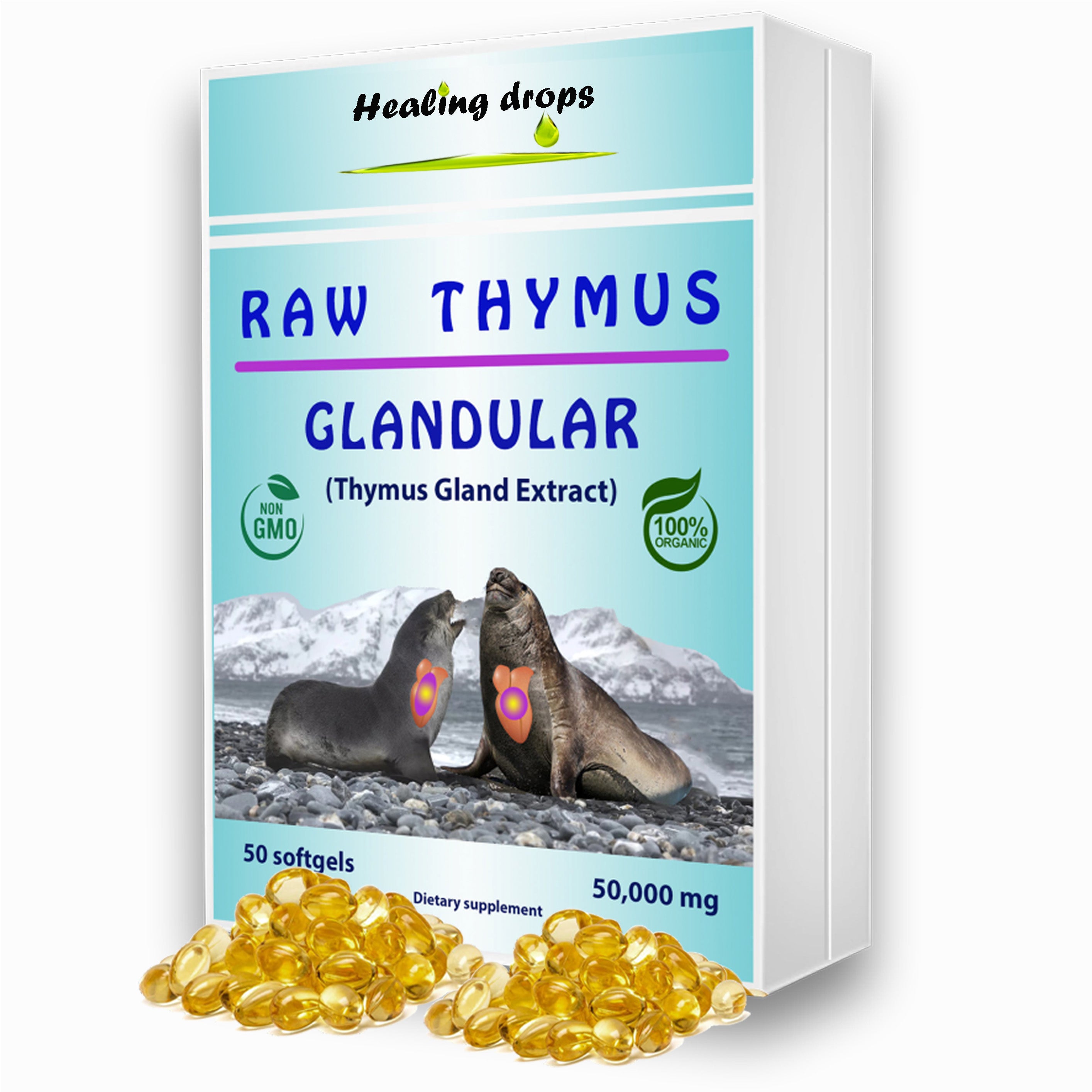 Thymus Gland Raw Tissue Softgels | Immune Regeneration Formula | Healing Drops™