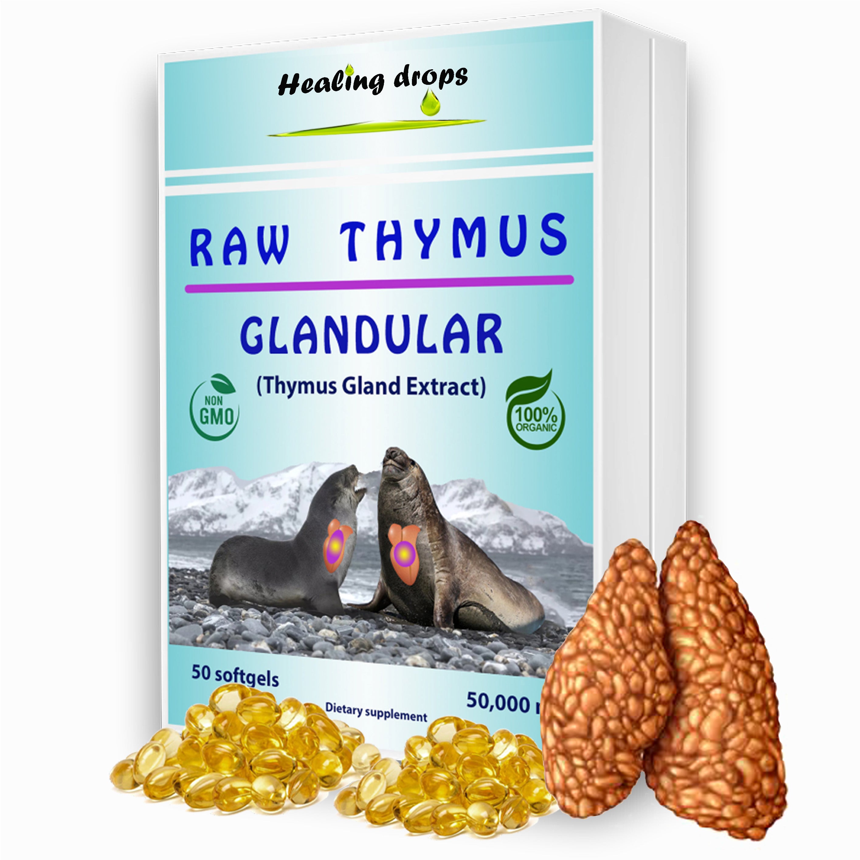 Thymus Gland Raw Tissue Softgels | Immune Regeneration Formula | Healing Drops™